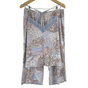 Linea Donatella Womens L Paisley Lace Trim Cami Tank Top Pants Set Sleepwear